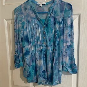 Floral Blue Sheer Women's Top